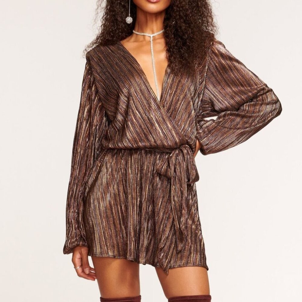 $500 new RAMY BROOK all metallic elise min dress